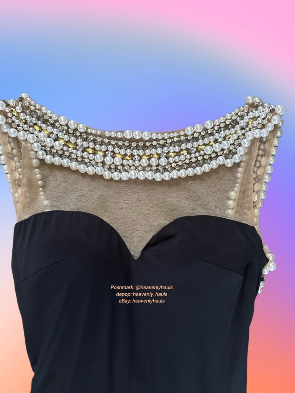 Audrey Hepburn Breakfast at Tiffany’s Illusion Neckline Black Prom Formal Gown